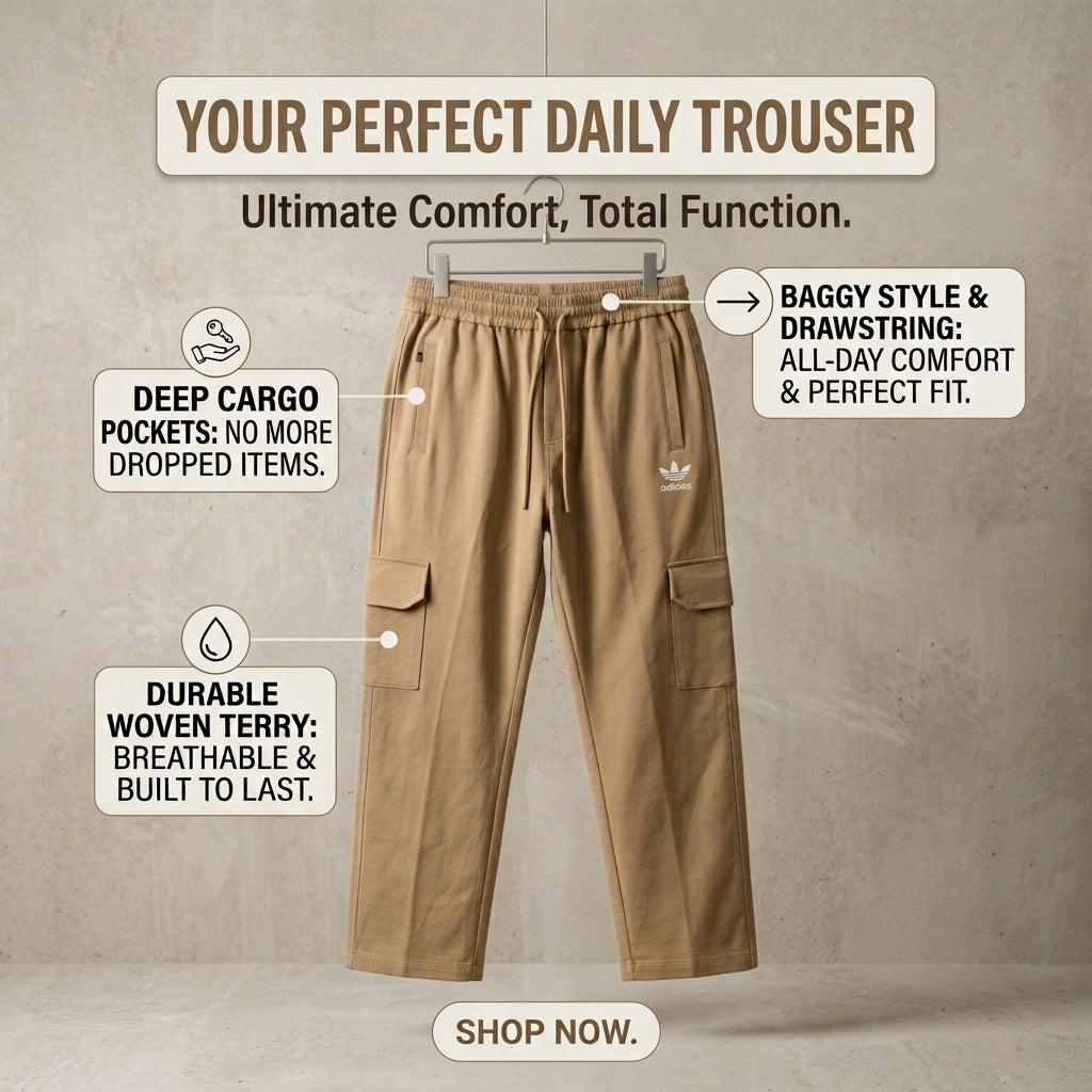 Premium Poly-Cotton Woven Terry Cargo Trousers for Men | HM Store