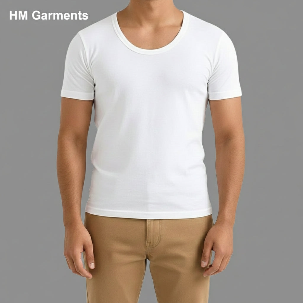 Premium White Half Sleeve Vest (Pack of 3) - 100% Cotton | HM Garments Store