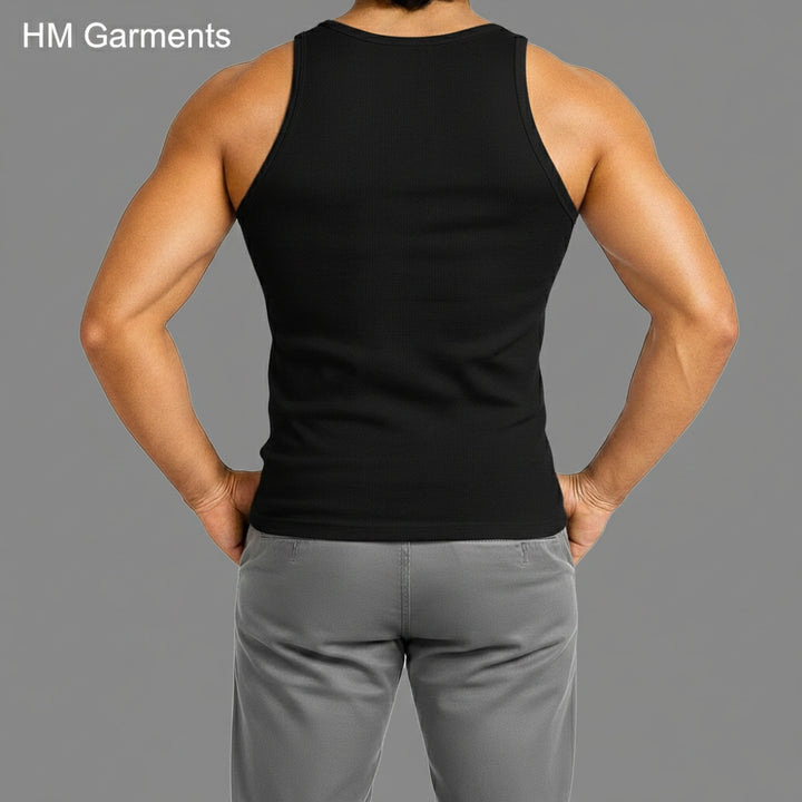 Premium Black Sleeveless Vest (Pack of 3) - 100% Cotton | HM Garments Store