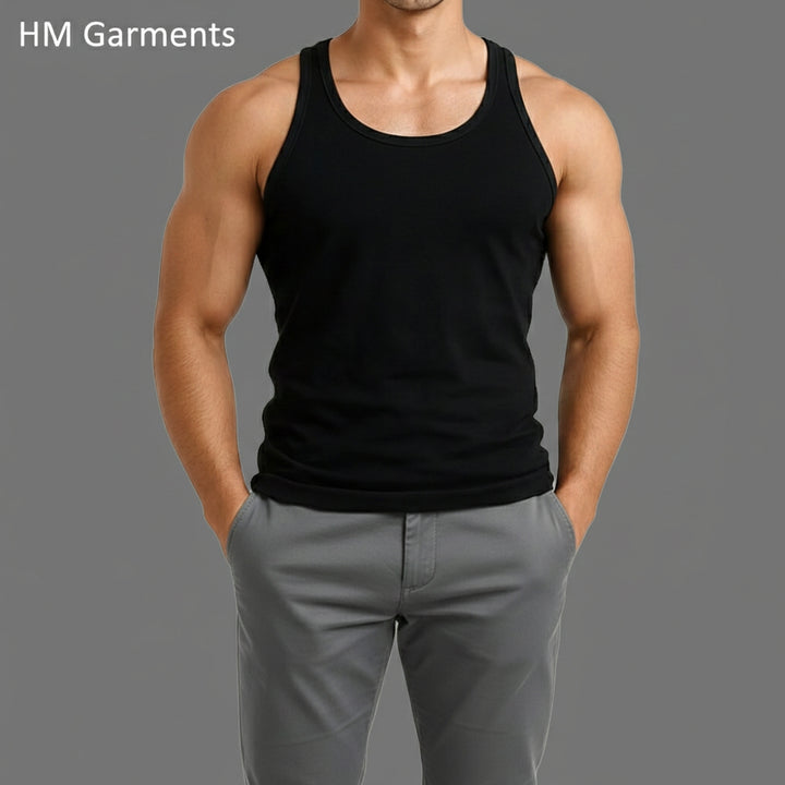 Premium Black Sleeveless Vest (Pack of 3) - 100% Cotton | HM Garments Store