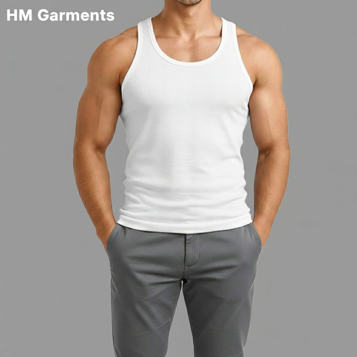 Premium White Sleeveless Vest (Pack of 3) - 100% Cotton | HM Garments Store