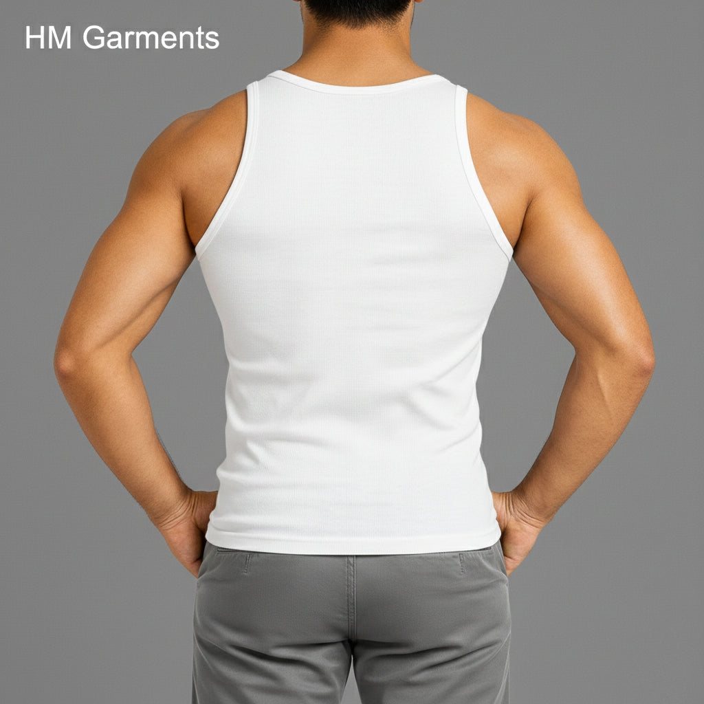 Premium White Sleeveless Vest (Pack of 3) - 100% Cotton | HM Garments Store