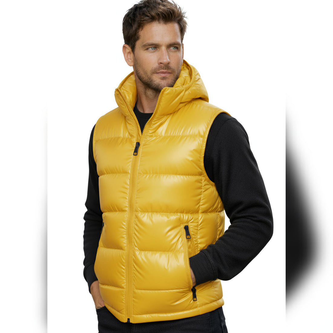 Premium Rubber Gold Puffer Jacket with Detachable Hood | HM Garments