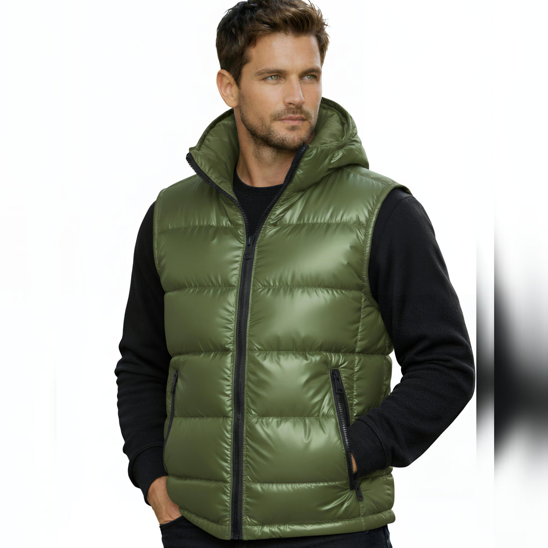 Premium Rubber Gold Puffer Jacket with Detachable Hood | HM Garments