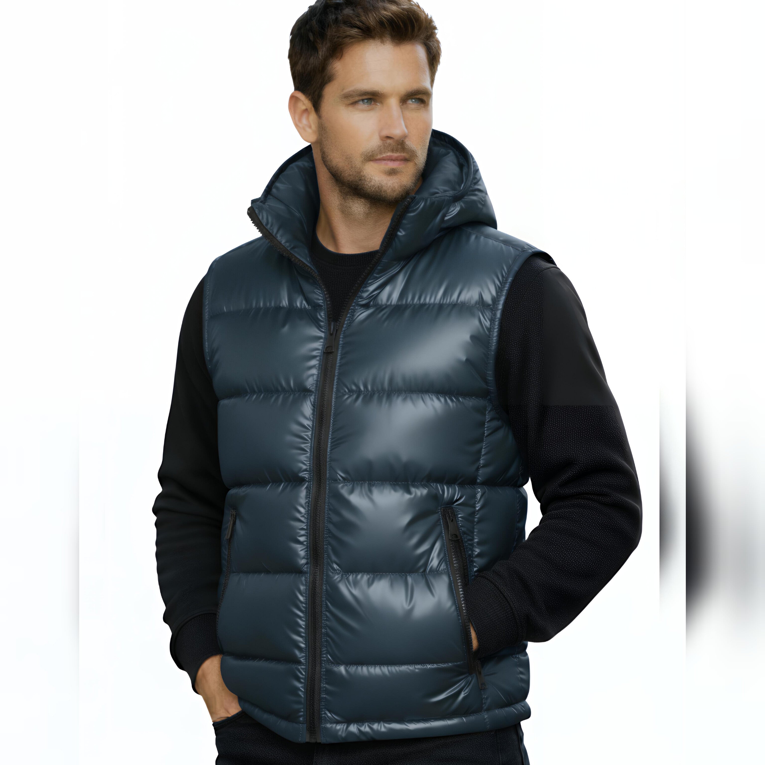 Premium Rubber Gold Puffer Jacket with Detachable Hood | HM Garments