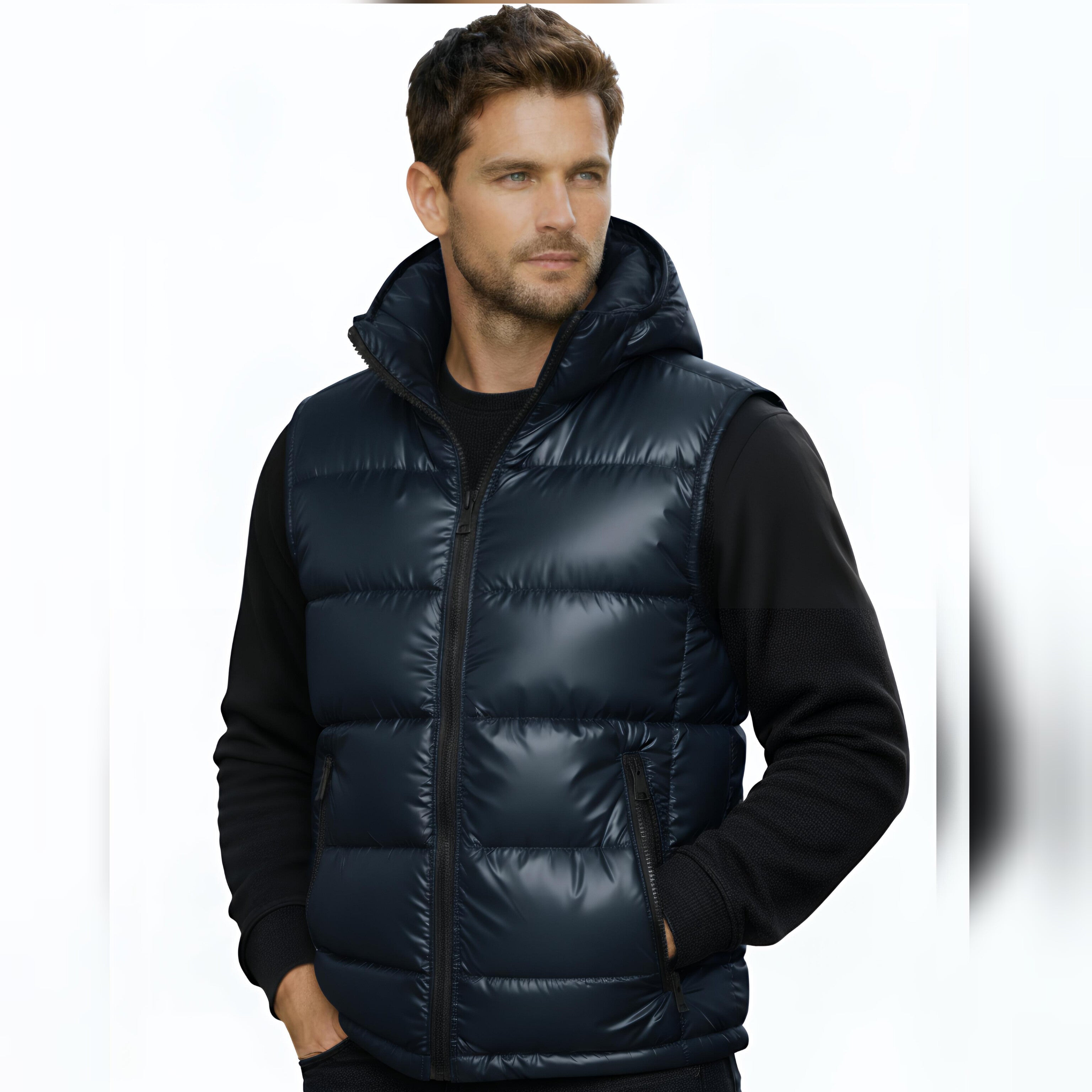 Premium Rubber Gold Puffer Jacket with Detachable Hood | HM Garments