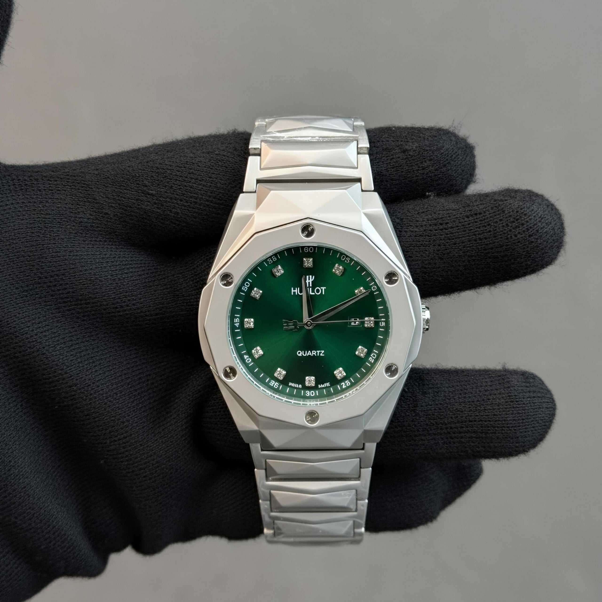 Green & Silver Premium  HB Inspired Classic Fusion Diamond Dial -  | HM Garments
