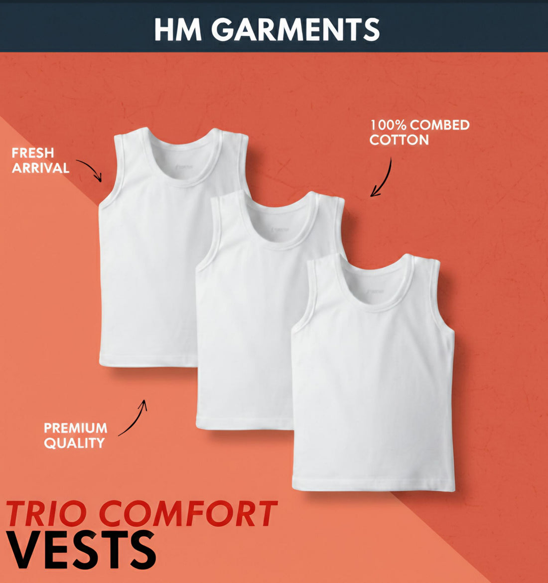 Premium White Sleeveless Vest (Pack of 3) - 100% Cotton | HM Garments Store