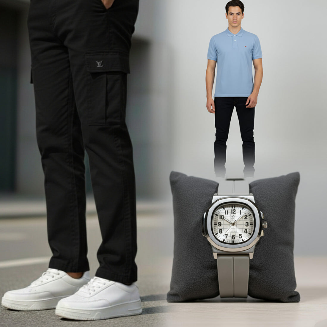 Exclusive Eid Bundle: T-Shirt, 6-Pocket Cargo & Luxury Watch - HM Garments