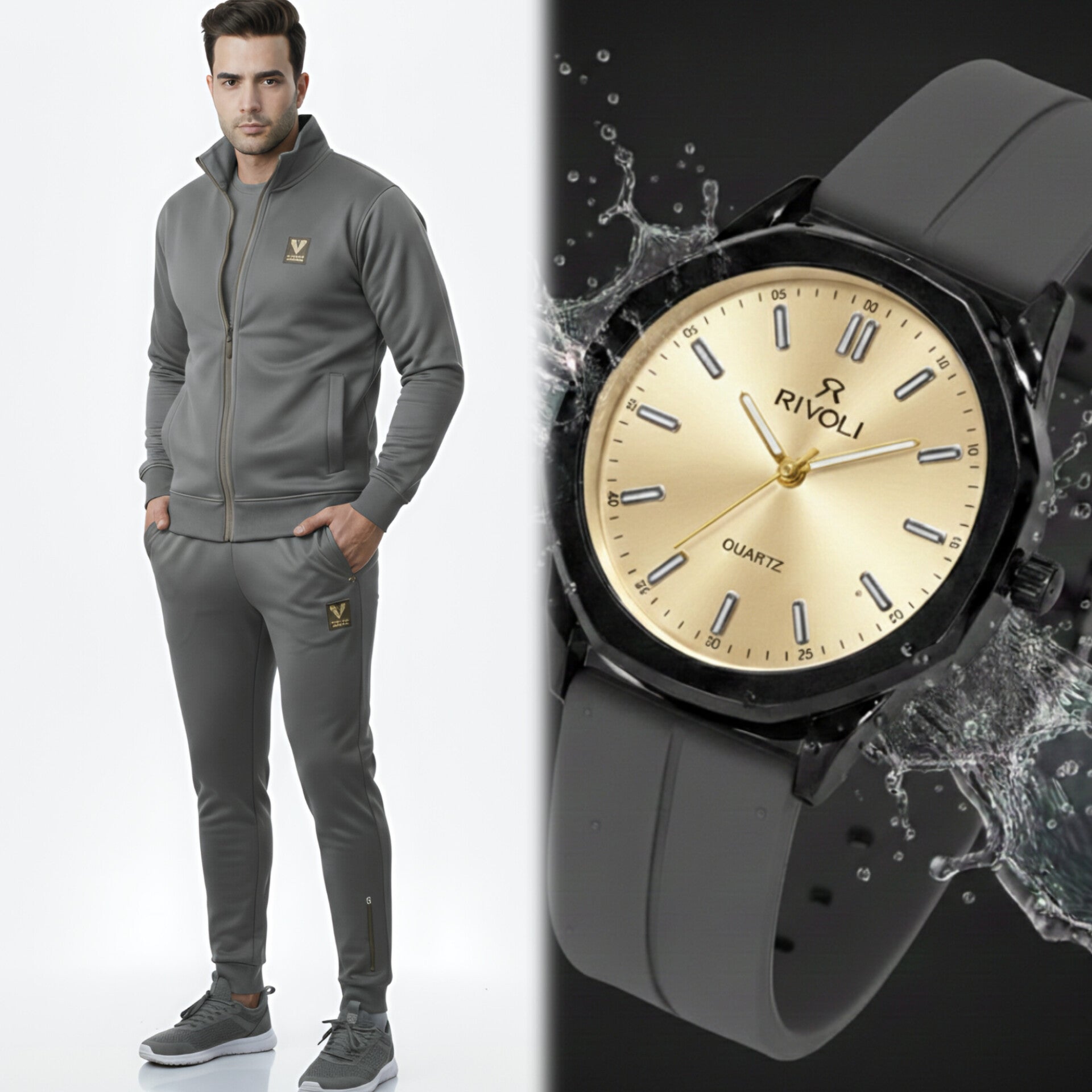 Pro-Athlete Eid Bundle: Sweat-Wicking Tracksuit & Rivoli Magnet Watch