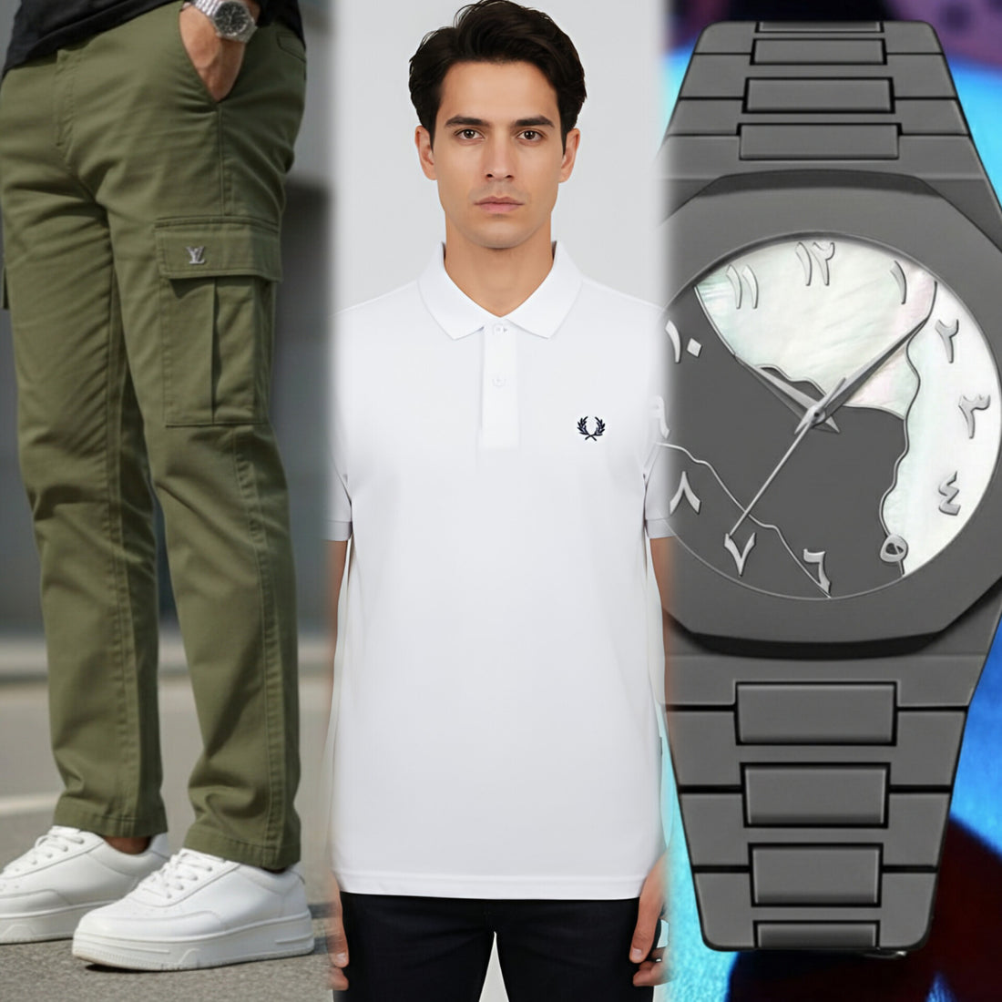 Exclusive Eid Bundle: T-Shirt, 6-Pocket Cargo & Luxury Watch - HM Garments