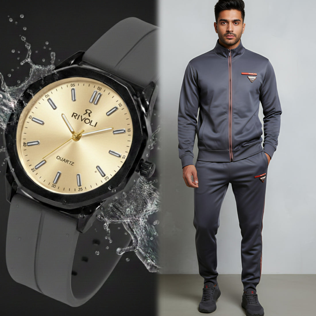 Pro-Athlete Eid Bundle: Sweat-Wicking Tracksuit & Rivoli Magnet Watch