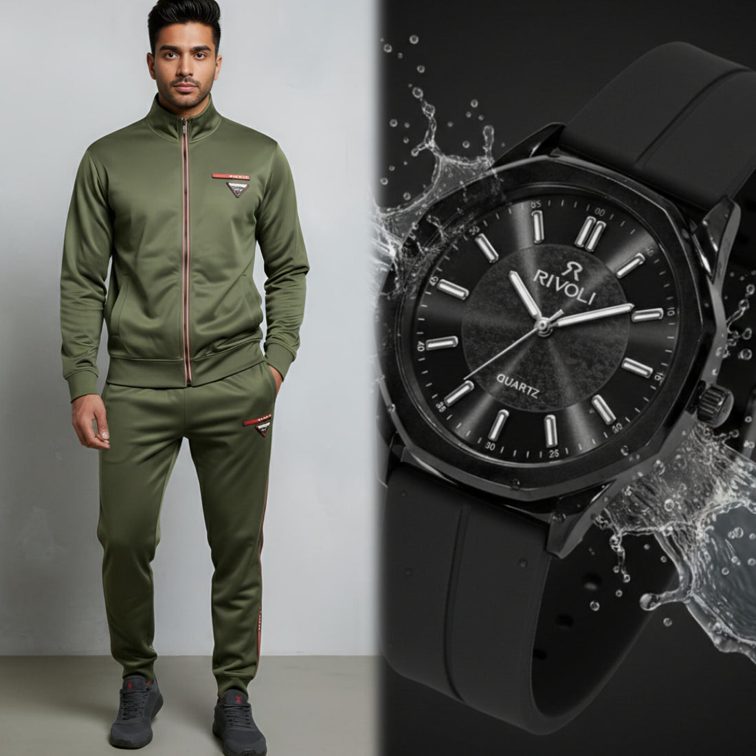 Pro-Athlete Eid Bundle: Sweat-Wicking Tracksuit & Rivoli Magnet Watch