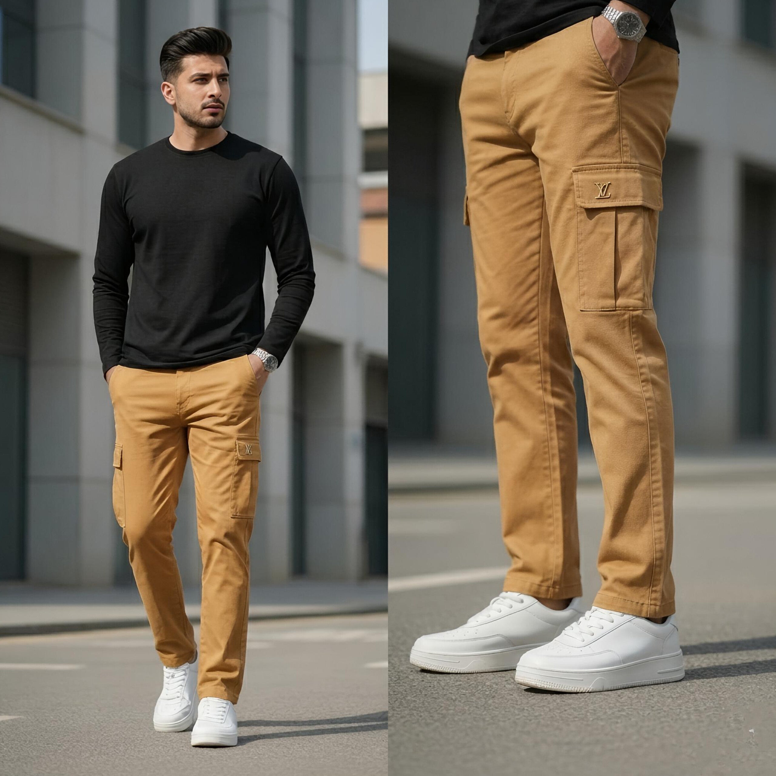 Premium 6-Pocket Cotton Lycra Cargo Trousers slim Fit | HM Garments