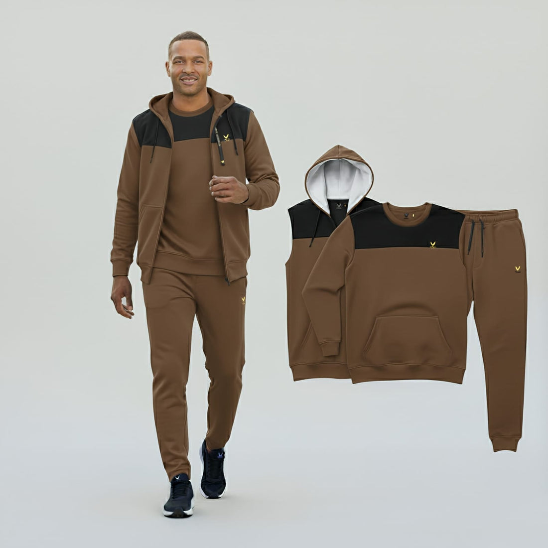 Brown Micro Fleece Three Piece (Sweat Shirt, Jacket , Trouser) Tracksuit HM Garments