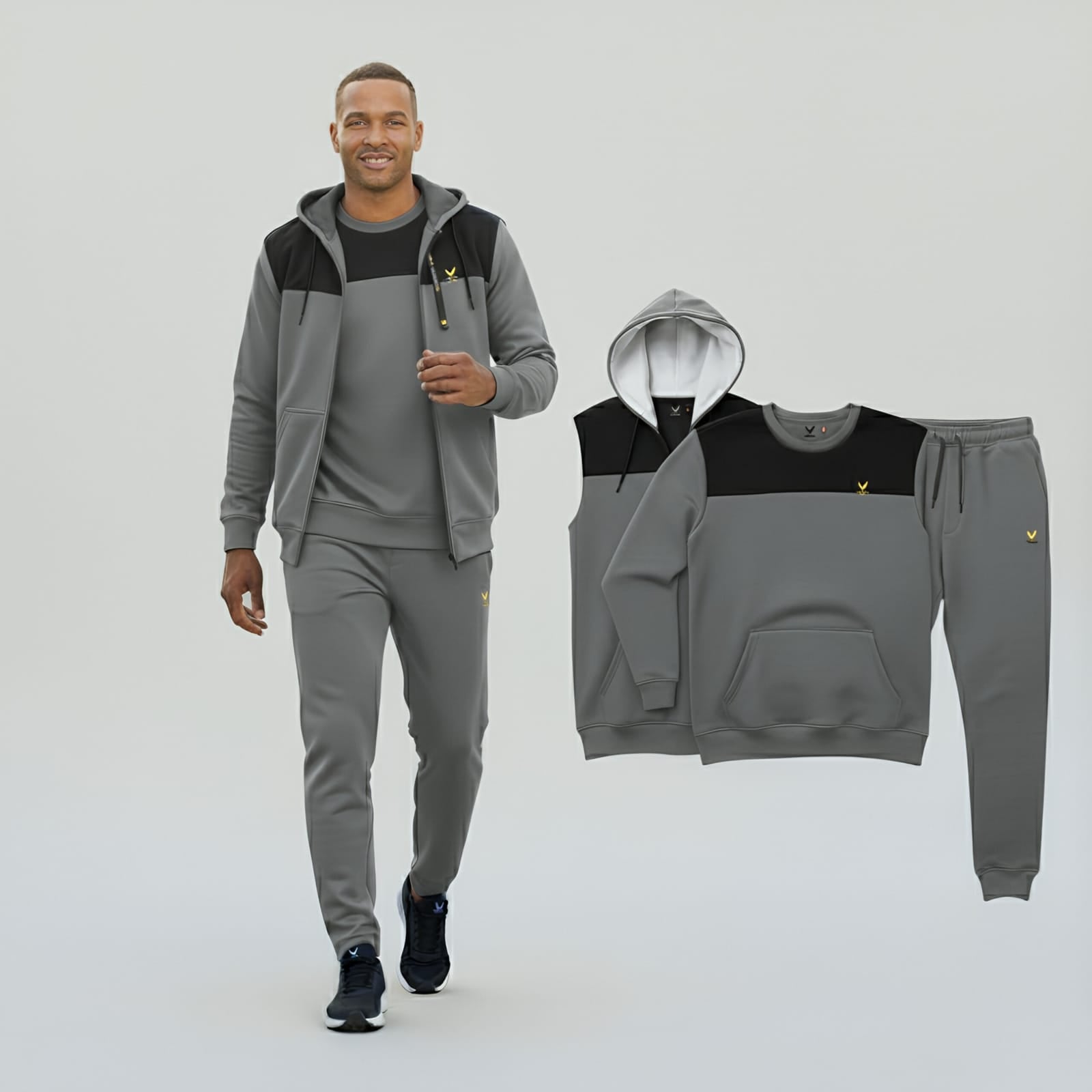 Gray Micro Fleece Three Piece (Sweat Shirt, Jacket , Trouser) Tracksuit HM Garments