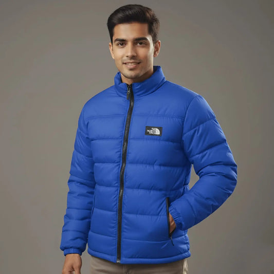 Royal Blue Winter Puffer Jacket, Men's Stand-up Collar, Casual Brand