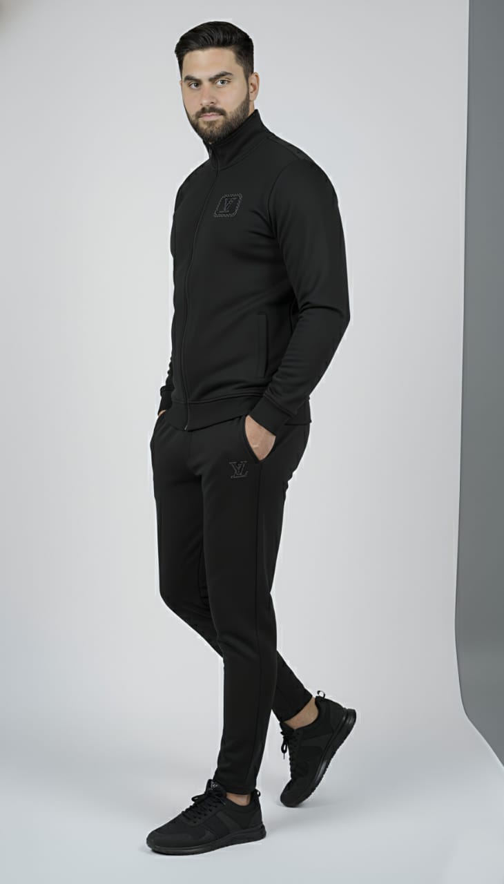 Wrinkle-Free Black China Imported Scuba Tracksuit