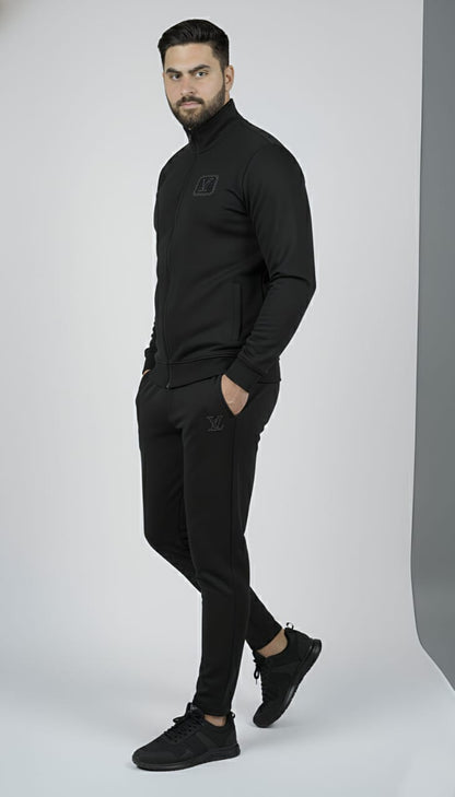 Wrinkle-Free Black China Imported Scuba Tracksuit