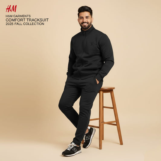 Wrinkle-Free Black China Imported Scuba Tracksuit